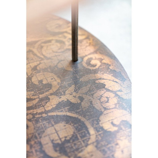 Table basse ronde vintage en métal brun et beige, Italie 1990