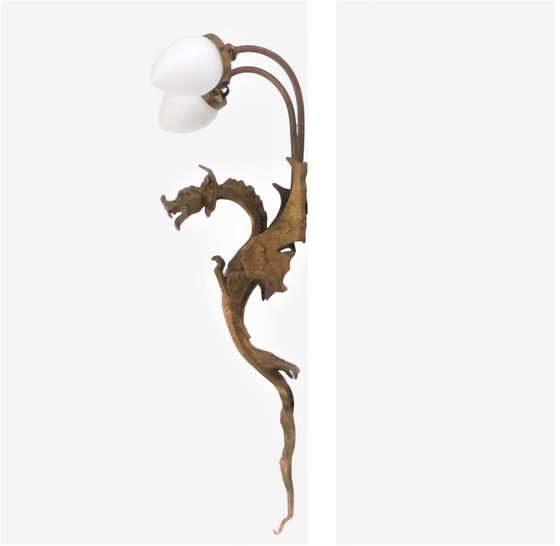 Image 1 of Applique Dragon En Bronze Doré 2 Feux 1920