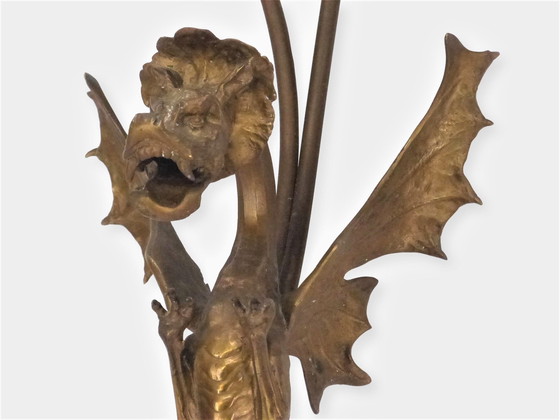 Image 1 of Applique Dragon En Bronze Doré 2 Feux 1920