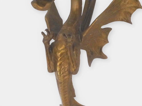 Image 1 of Applique Dragon En Bronze Doré 2 Feux 1920