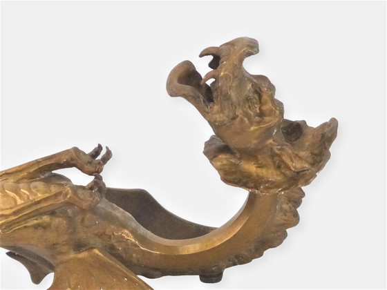 Image 1 of Applique Dragon En Bronze Doré 2 Feux 1920