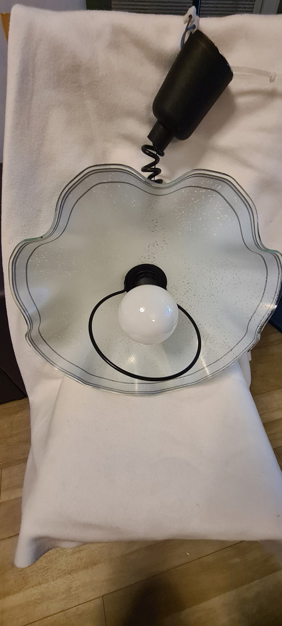 Image 1 of Lampe en verre incurvée avec suspension à cordon, réglable en hauteur