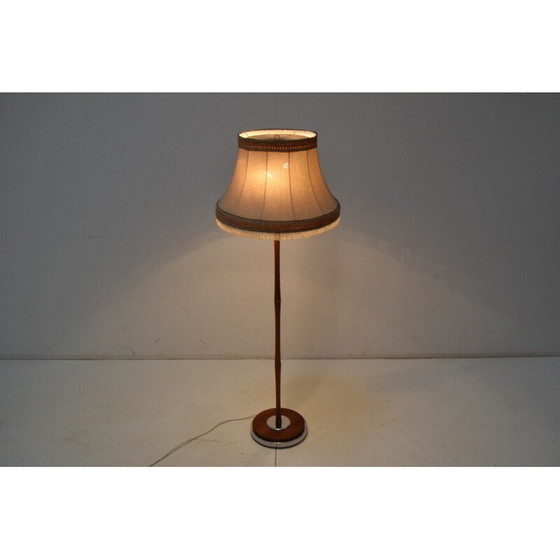 Image 1 of Lampadaire vintage en tissu, bois et chrome, Allemagne, années 1960