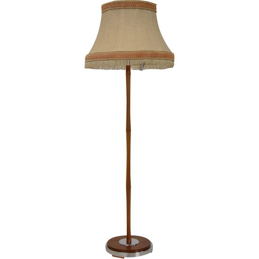 Lampadaire vintage en tissu, bois et chrome, Allemagne, années 1960