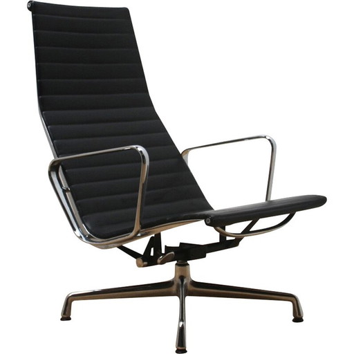 Fauteuil de bureau vintage EA124 en aluminium chromé et cuir par Charles et Ray Eames pour Vitra