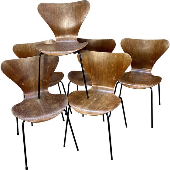 Image 1 of Ensemble de 6 chaises vintage d'Arne Jacobsen