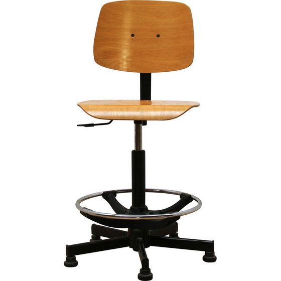 Image 1 of Chaise de laboratoire vintage en métal et bois clair