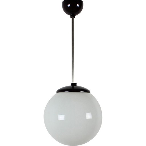 Lampe suspendue vintage en verre, chrome et bakélite, Tchécoslovaquie, années 1950