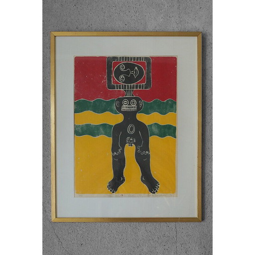 Peinture vintage de Walter Bengtsson gravure sur bois en couleur, 1970