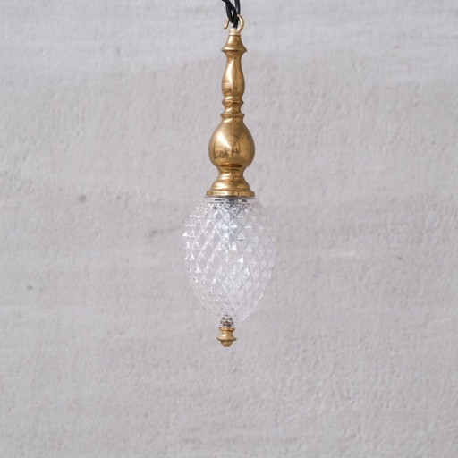 Lampe suspendue vintage en laiton et verre, France 1960
