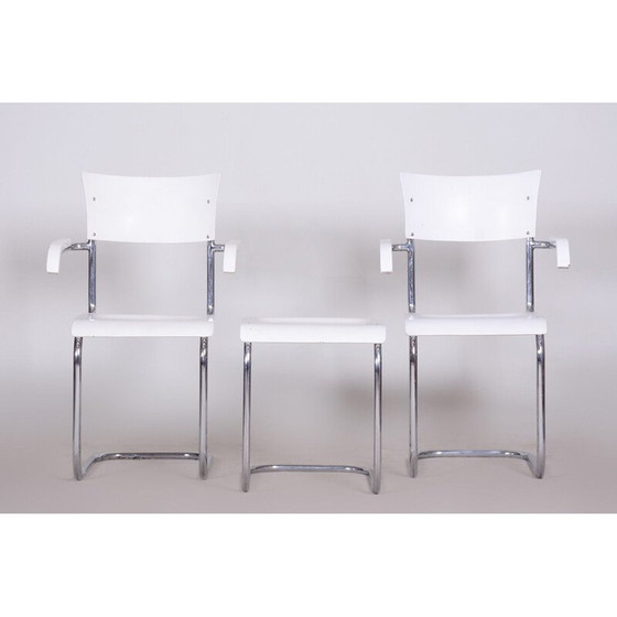 Image 1 of Paire de chaises et tabouret blancs vintage par Mart Stam pour Mucke Melder, années 1930