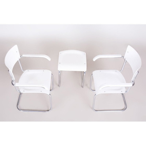 Image 1 of Paire de chaises et tabouret blancs vintage par Mart Stam pour Mucke Melder, années 1930