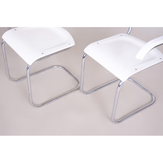 Image 1 of Paire de chaises et tabouret blancs vintage par Mart Stam pour Mucke Melder, années 1930