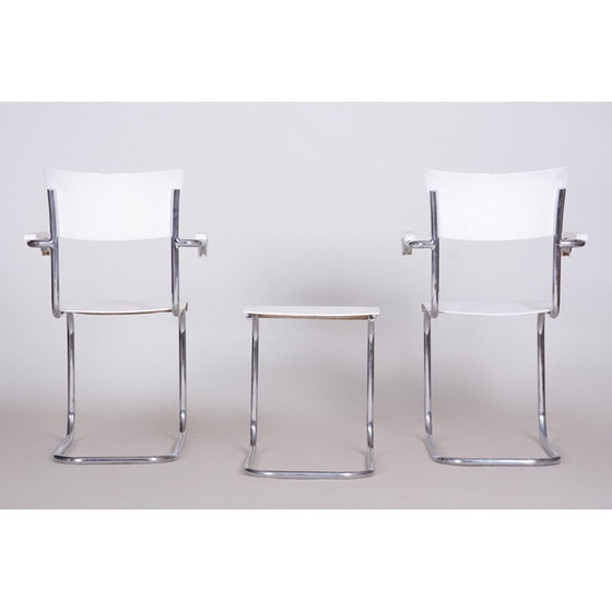 Image 1 of Paire de chaises et tabouret blancs vintage par Mart Stam pour Mucke Melder, années 1930