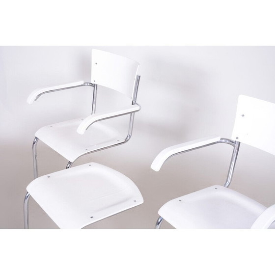 Image 1 of Paire de chaises et tabouret blancs vintage par Mart Stam pour Mucke Melder, années 1930