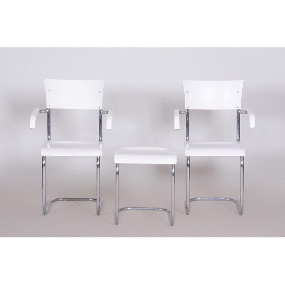Image 1 of Paire de chaises et tabouret blancs vintage par Mart Stam pour Mucke Melder, années 1930