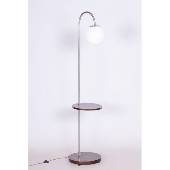 Image 1 of Lampadaire vintage Bauhaus en acier chromé et hêtre, Tchécoslovaquie 1930