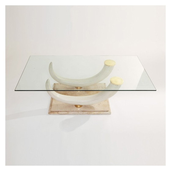 Image 1 of Table basse vintage en verre et travertin par Maison Jansen pour Ralph Pucci, Italie 1970