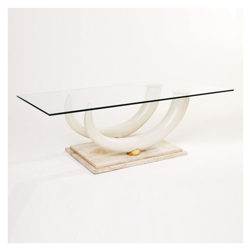 Table basse vintage en verre et travertin par Maison Jansen pour Ralph Pucci, Italie 1970