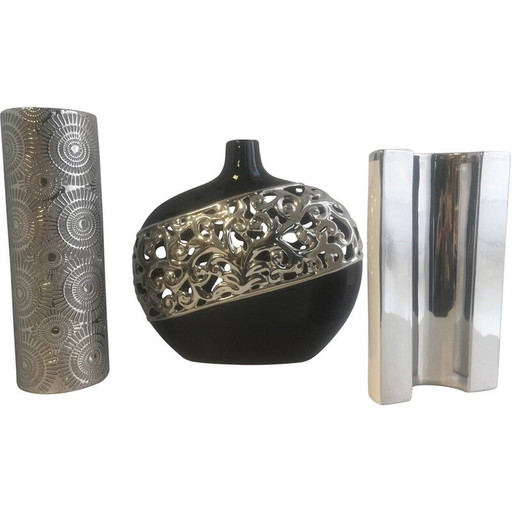 Ensemble de 3 vases vintage en céramique émaillée, Italie