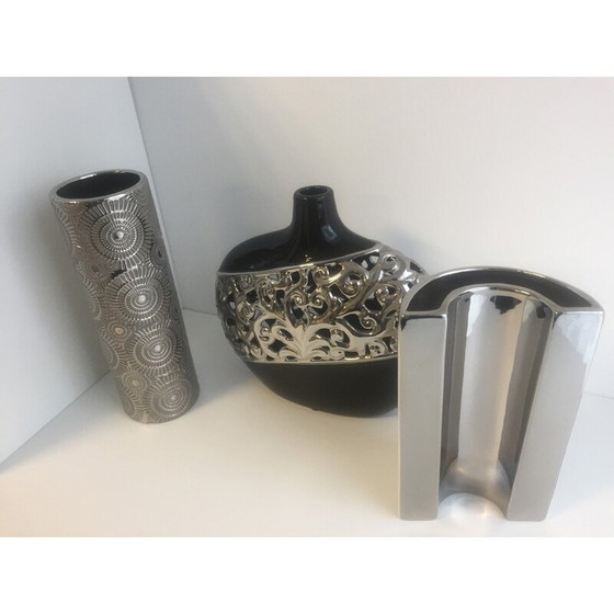 Image 1 of Ensemble de 3 vases vintage en céramique émaillée, Italie