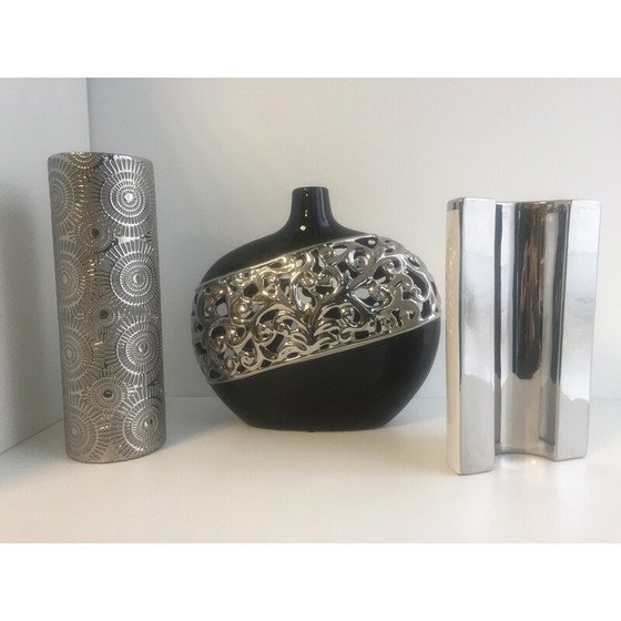 Image 1 of Ensemble de 3 vases vintage en céramique émaillée, Italie