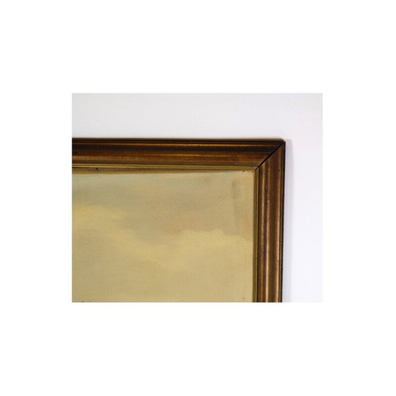 Image 1 of Peinture à l'huile vintage deux pêcheurs avec un bateau et la mer, 1915-1929