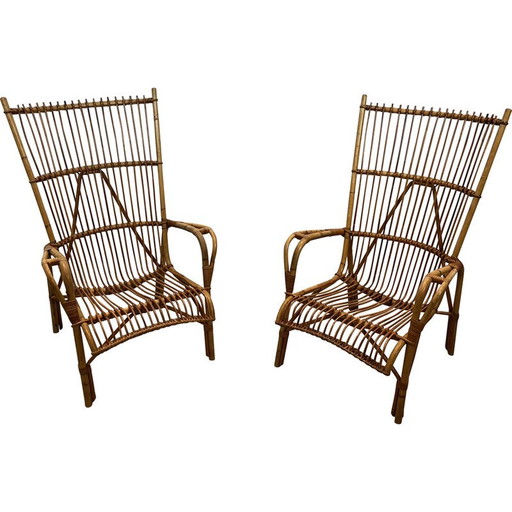 Paire de fauteuils en rotin, France 1950