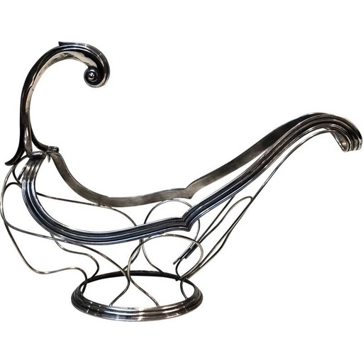 Porte-bouteille vintage en métal argenté, France 1930