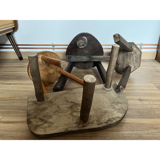 Image 1 of Ensemble de 4 tabourets en bois vintage