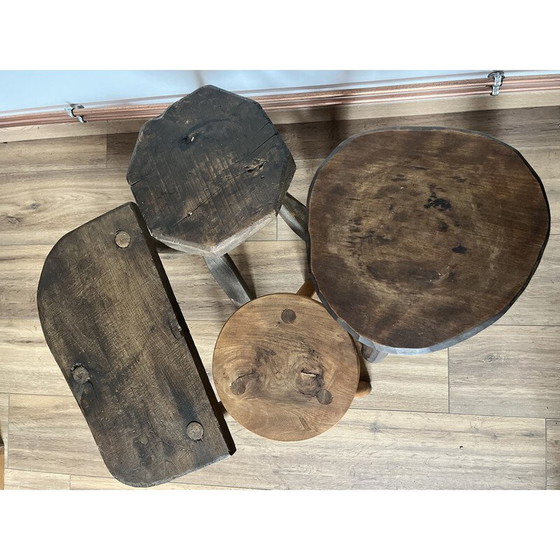 Image 1 of Ensemble de 4 tabourets en bois vintage