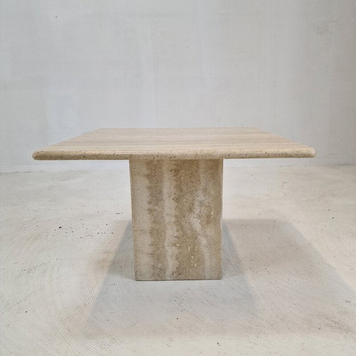 Table basse vintage en travertin, Italie 1980