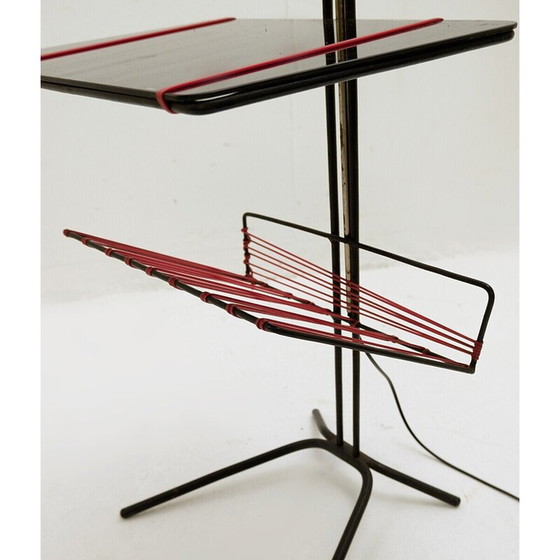 Image 1 of Lampadaire Mid Century avec table en verre noir
