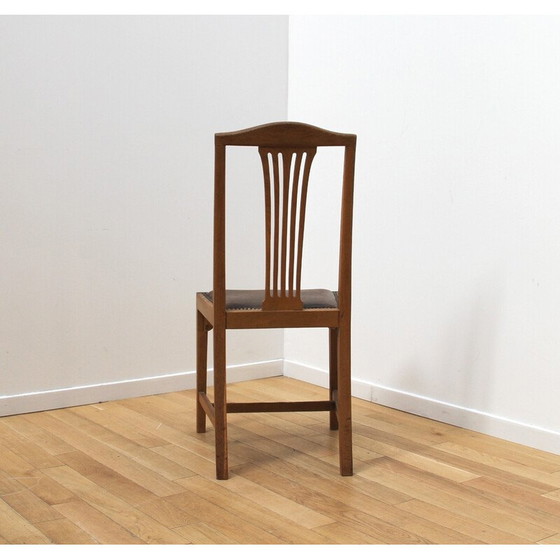 Image 1 of Ensemble de 6 chaises de salle à manger vintage en bois verni et assise en cuir marron