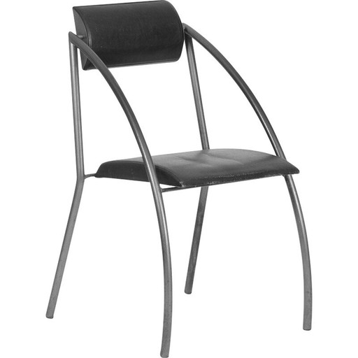 Chaise Monica vintage en acier époxy et simili cuir par Jean-Louis Godivier pour UP8, 1986