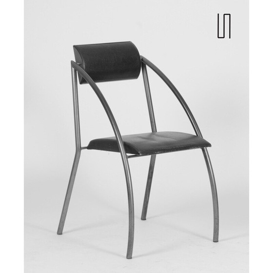 Image 1 of Chaise Monica vintage en acier époxy et simili cuir par Jean-Louis Godivier pour UP8, 1986