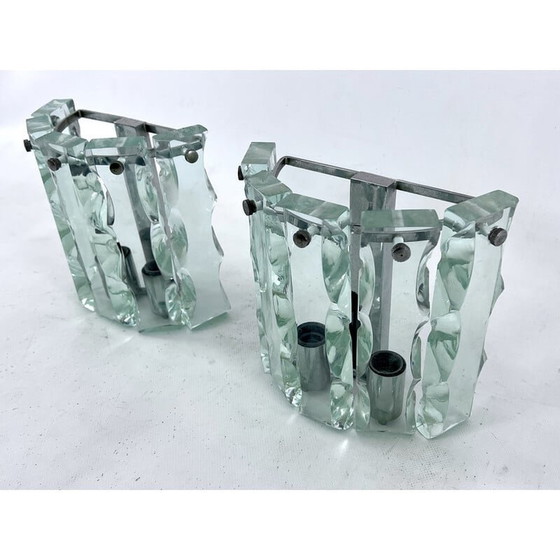 Image 1 of Paire d'appliques en verre taillé du milieu du siècle par Zero Quattro, Italie, années 1970