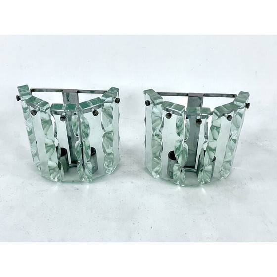 Image 1 of Paire d'appliques en verre taillé du milieu du siècle par Zero Quattro, Italie, années 1970