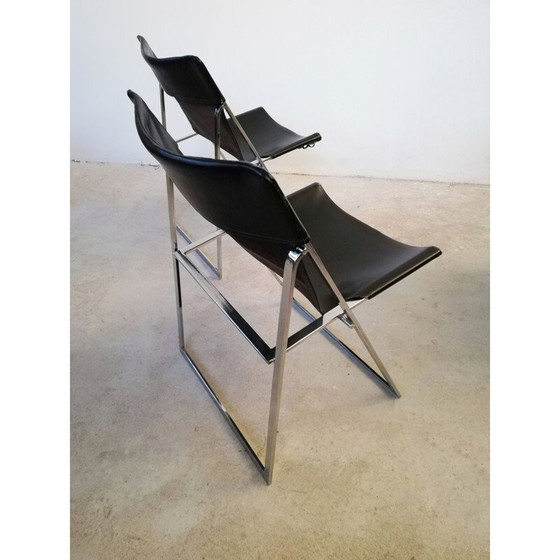 Image 1 of Ensemble de 4 chaises pliantes en cuir vintage par Marcello Cuneo pour Amar, 1970