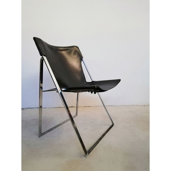 Image 1 of Ensemble de 4 chaises pliantes en cuir vintage par Marcello Cuneo pour Amar, 1970
