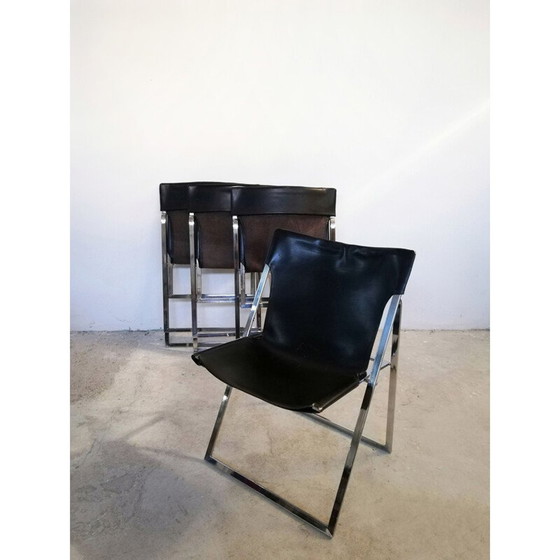 Image 1 of Ensemble de 4 chaises pliantes en cuir vintage par Marcello Cuneo pour Amar, 1970