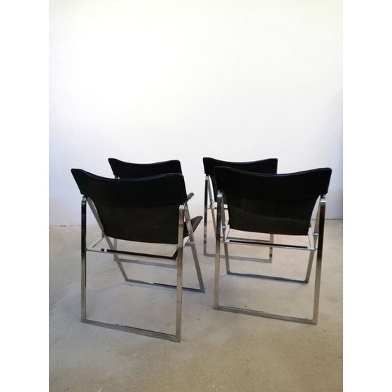 Image 1 of Ensemble de 4 chaises pliantes en cuir vintage par Marcello Cuneo pour Amar, 1970
