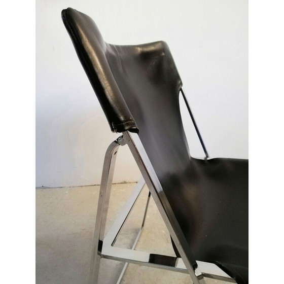 Image 1 of Ensemble de 4 chaises pliantes en cuir vintage par Marcello Cuneo pour Amar, 1970