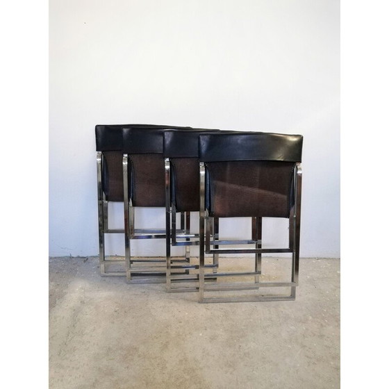 Image 1 of Ensemble de 4 chaises pliantes en cuir vintage par Marcello Cuneo pour Amar, 1970