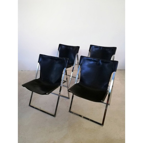 Image 1 of Ensemble de 4 chaises pliantes en cuir vintage par Marcello Cuneo pour Amar, 1970