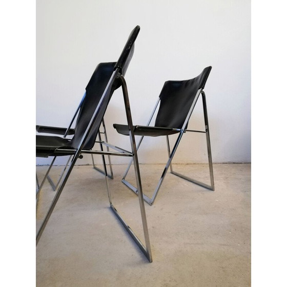 Image 1 of Ensemble de 4 chaises pliantes en cuir vintage par Marcello Cuneo pour Amar, 1970