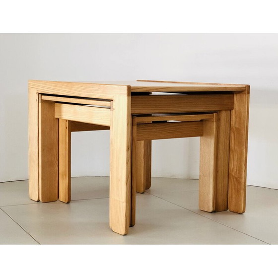 Image 1 of Tables gigognes vintage modèle 777 en frêne par Afra et Tobia Scarpa pour Cassina, Italie 1960