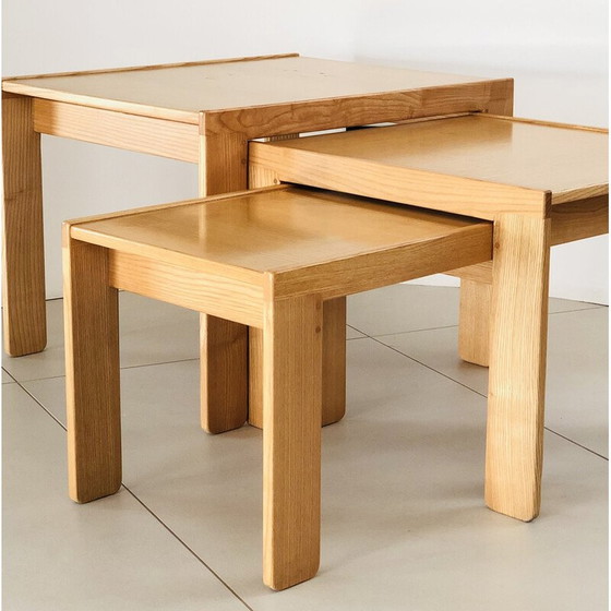 Image 1 of Tables gigognes vintage modèle 777 en frêne par Afra et Tobia Scarpa pour Cassina, Italie 1960