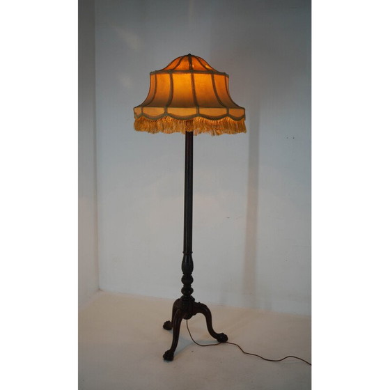 Image 1 of Lampadaire Vintage Art Nouveau en bois et tissu, 1910