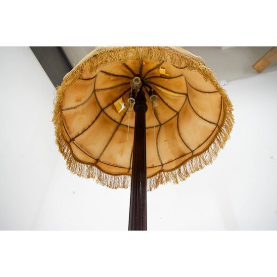 Image 1 of Lampadaire Vintage Art Nouveau en bois et tissu, 1910